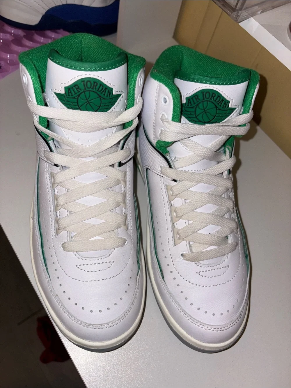 Jordan Kids White and Green High-Top Sneakers